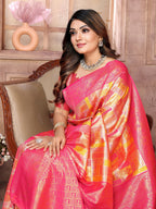 Vedant Vastram Soft Litchi Silk Kanjeevaram Silk Saree - Mustard - Distacart