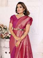 Vedant Vastram Soft Litchi Silk Banarasi Silk Saree - Magenta - Distacart