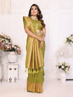 Vedant Vastram Soft Litchi Silk Banarasi Silk Saree - Mahendi - Distacart
