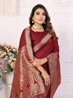 Vedant Vastram Soft Litchi Silk Banarasi Silk Saree - Maroon - Distacart
