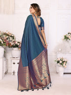 Vedant Vastram Soft Litchi Silk Banarasi Silk Saree - Navy - Distacart