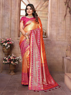 Vedant Vastram Tissue Silk Kanjeevaram Silk Saree - Orange - Distacart