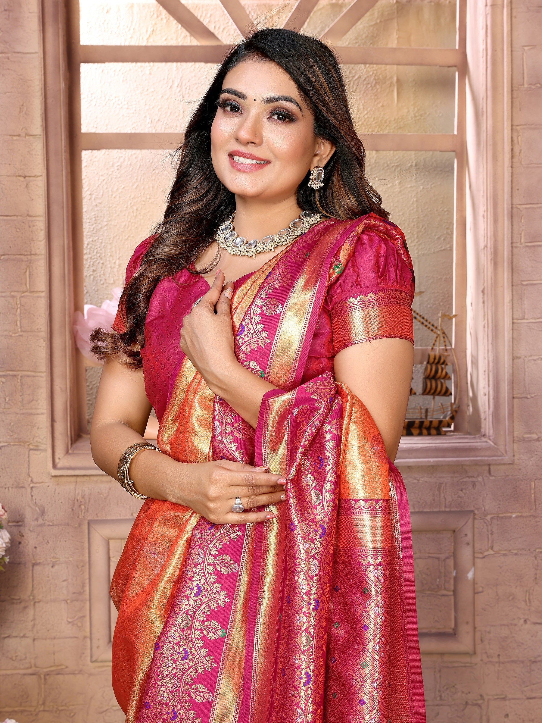 Vedant Vastram Tissue Silk Kanjeevaram Silk Saree - Orange - Distacart