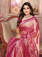 Vedant Vastram Tissue Silk Kanjeevaram Silk Saree - Pink - Distacart