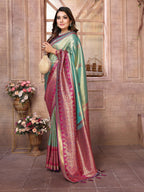 Vedant Vastram Tissue Silk Kanjeevaram Silk Saree - Pista - Distacart