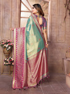 Vedant Vastram Tissue Silk Kanjeevaram Silk Saree - Pista - Distacart