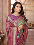 Vedant Vastram Tissue Silk Kanjeevaram Silk Saree - Pista - Distacart