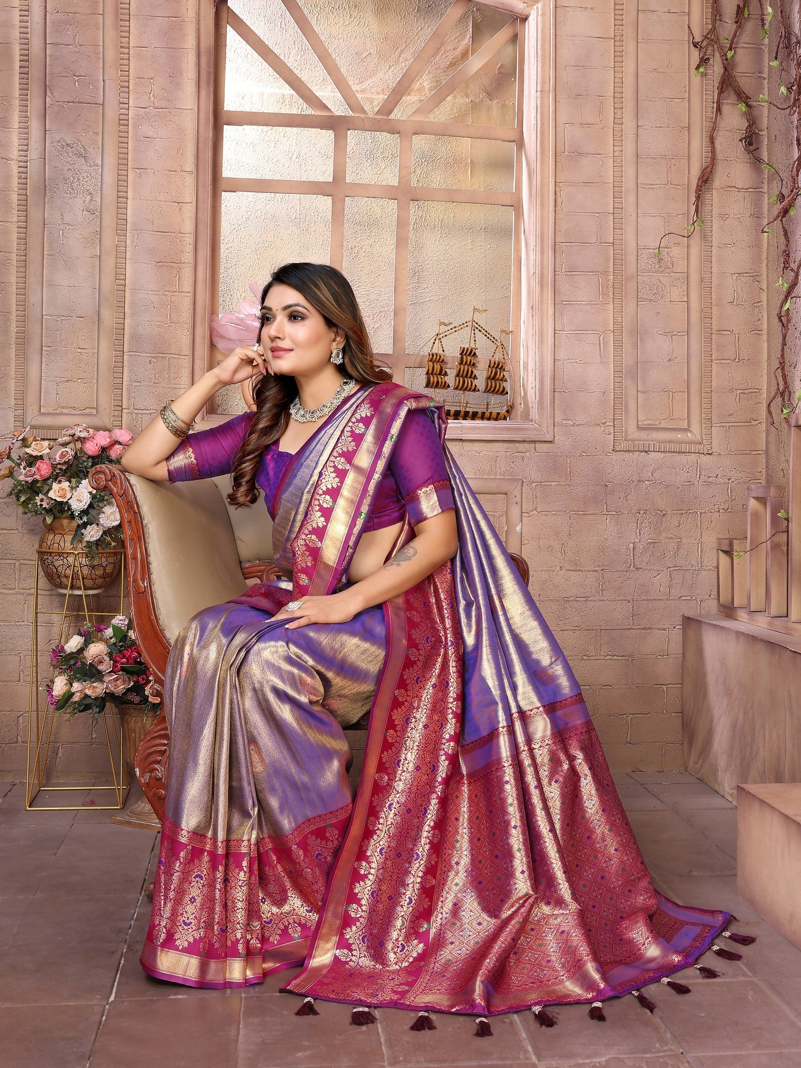 Vedant Vastram Tissue Silk Kanjeevaram Silk Saree - Sky Blue - Distacart