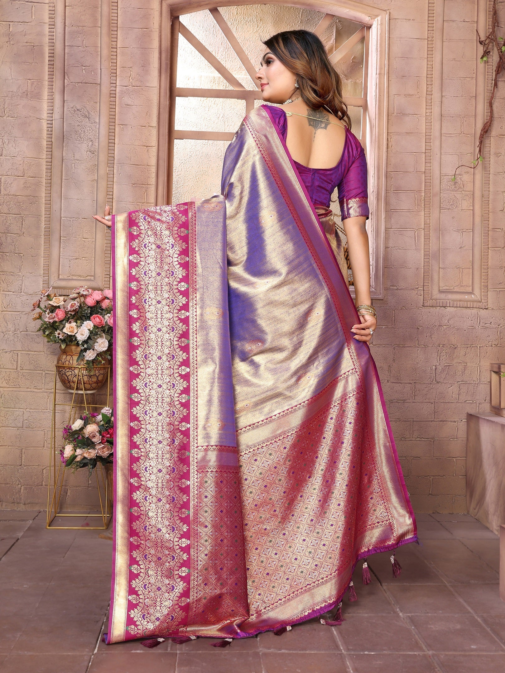 Vedant Vastram Tissue Silk Kanjeevaram Silk Saree - Sky Blue - Distacart