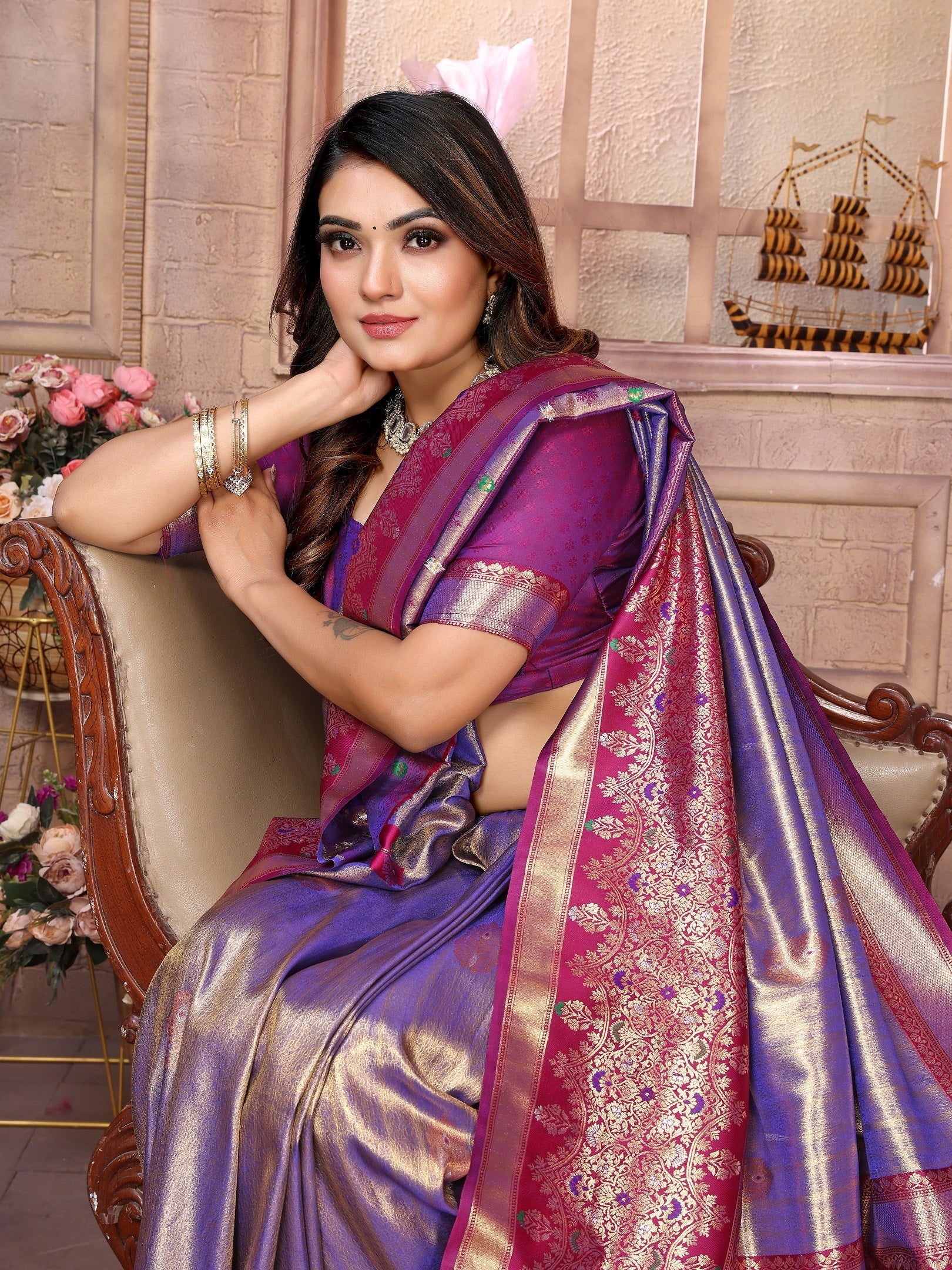 Vedant Vastram Tissue Silk Kanjeevaram Silk Saree - Sky Blue - Distacart