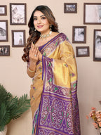 Vedant Vastram Tissue Silk Patola Design Kanjeevaram Silk Saree - Beige - Distacart