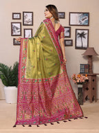 Vedant Vastram Tissue Silk Patola Design Kanjeevaram Silk Saree - Olive - Distacart