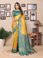 Vedant Vastram Tissue Silk Patola Design Kanjeevaram Silk Saree - Yellow
