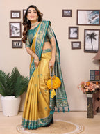 Vedant Vastram Tissue Silk Patola Design Kanjeevaram Silk Saree - Yellow