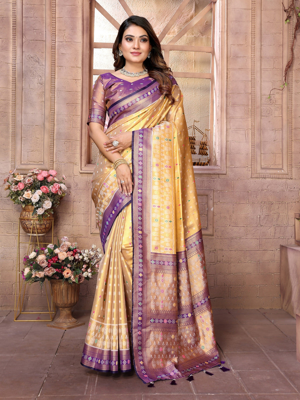 Vedant Vastram Tissue Silk Patola Design Kanjeevaram Silk Saree - Lavender - Distacart