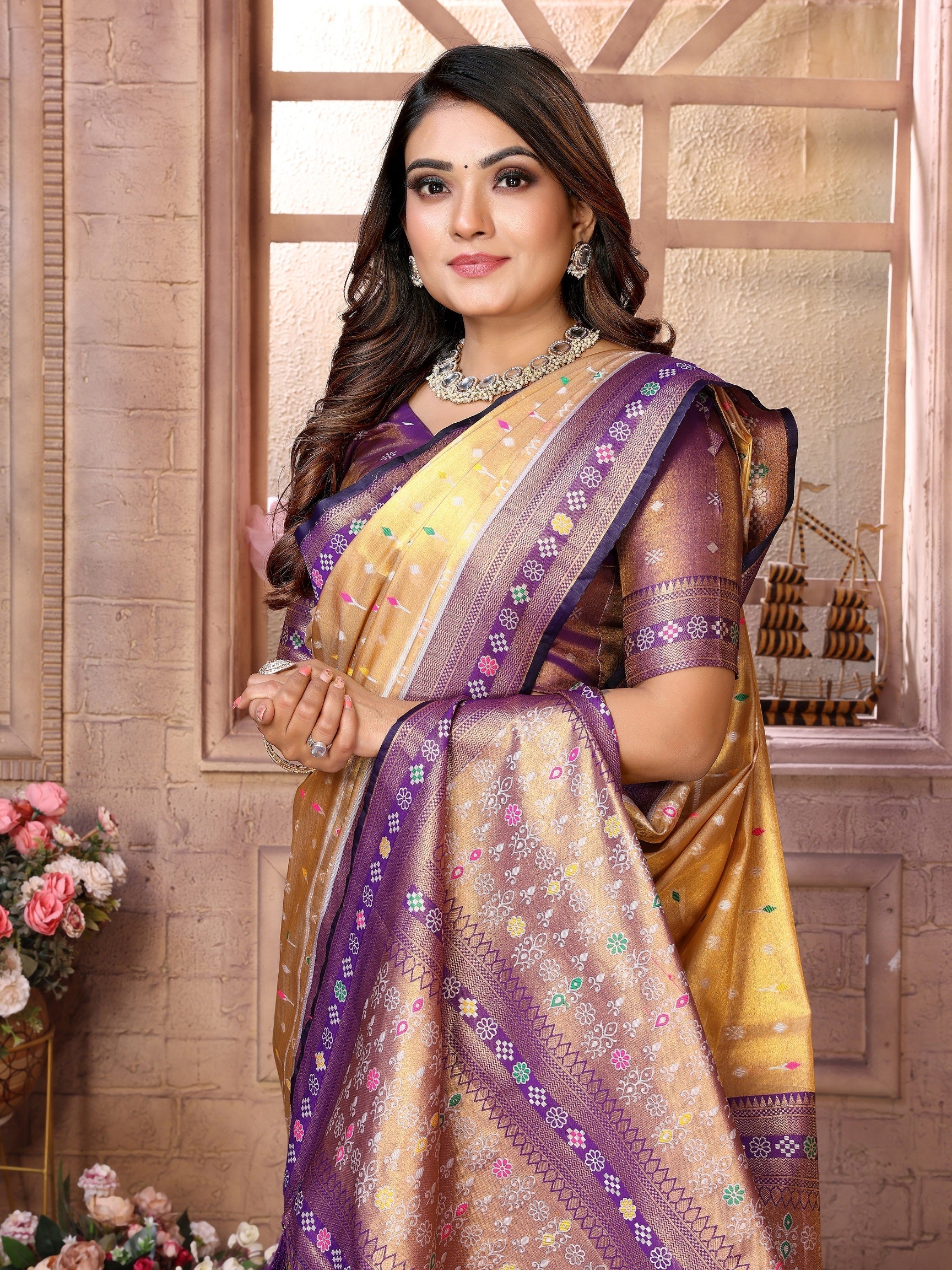 Vedant Vastram Tissue Silk Patola Design Kanjeevaram Silk Saree - Lavender - Distacart