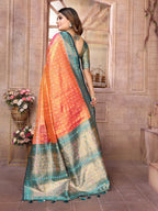Vedant Vastram Tissue Silk Patola Design Kanjeevaram Silk Saree - Orange - Distacart