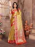 Vedant Vastram Tissue Silk Kanjeevaram Silk Saree - Mustard