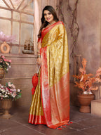 Vedant Vastram Tissue Silk Kanjeevaram Silk Saree - Mustard