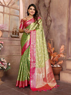 Vedant Vastram Tissue Silk Kanjeevaram Silk Saree - Parrot