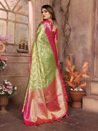 Vedant Vastram Tissue Silk Kanjeevaram Silk Saree - Parrot