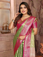 Vedant Vastram Tissue Silk Kanjeevaram Silk Saree - Parrot