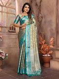 Vedant Vastram Tissue Silk Kanjeevaram Silk Saree - Rama