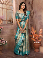 Vedant Vastram Tissue Silk Kanjeevaram Silk Saree - Rama