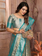 Vedant Vastram Tissue Silk Kanjeevaram Silk Saree - Rama