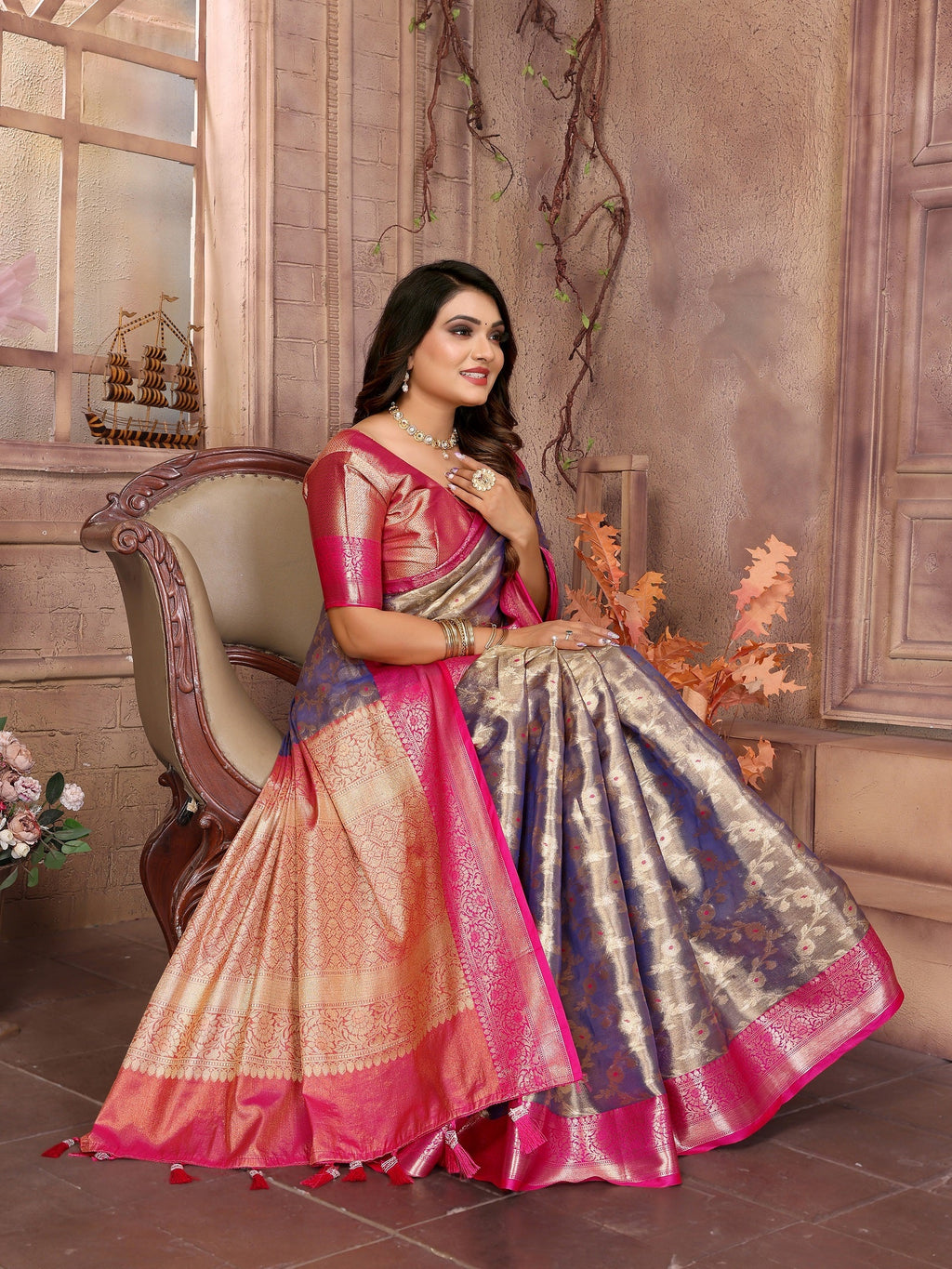 Vedant Vastram Tissue Silk Kanjeevaram Silk Saree - Sky Blue