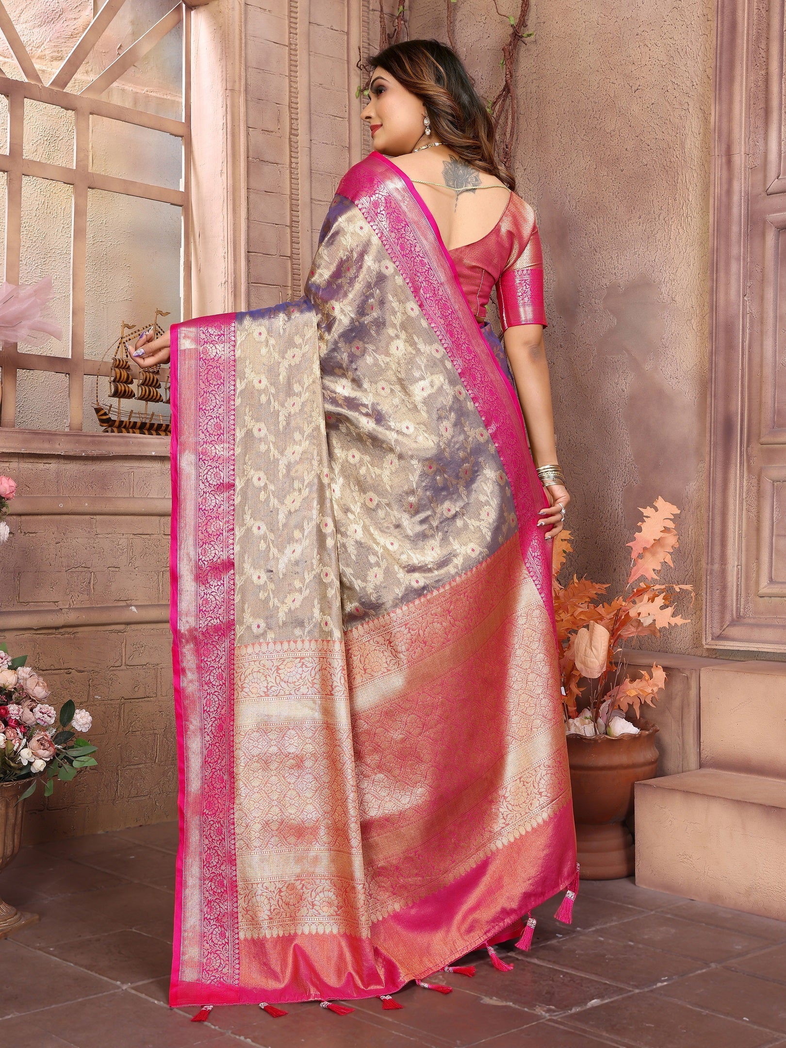 Vedant Vastram Tissue Silk Kanjeevaram Silk Saree - Sky Blue