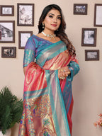 Vedant Vastram Tissue Silk Paithani Silk Saree - Peach - Distacart