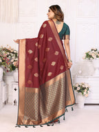 Vedant Vastram Soft Litchi Silk Banarasi Silk Saree - Maroon - Distacart