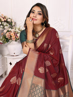 Vedant Vastram Soft Litchi Silk Banarasi Silk Saree - Maroon - Distacart