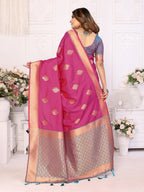 Vedant Vastram Soft Litchi Silk Banarasi Silk Saree - Pink - Distacart