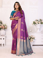 Vedant Vastram Soft Litchi Silk Banarasi Silk Saree - Purple - Distacart