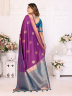 Vedant Vastram Soft Litchi Silk Banarasi Silk Saree - Purple - Distacart