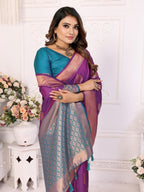 Vedant Vastram Soft Litchi Silk Banarasi Silk Saree - Purple - Distacart