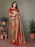 Vedant Vastram Tissue Silk Leheriya Design Kanjeevaram Silk Saree - Beige - Distacart
