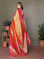 Vedant Vastram Tissue Silk Leheriya Design Kanjeevaram Silk Saree - Orange - Distacart