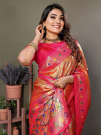 Vedant Vastram Tissue Silk Leheriya Design Kanjeevaram Silk Saree - Orange - Distacart
