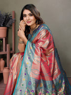 Vedant Vastram Tissue Silk Leheriya Design Kanjeevaram Silk Saree - Peach - Distacart