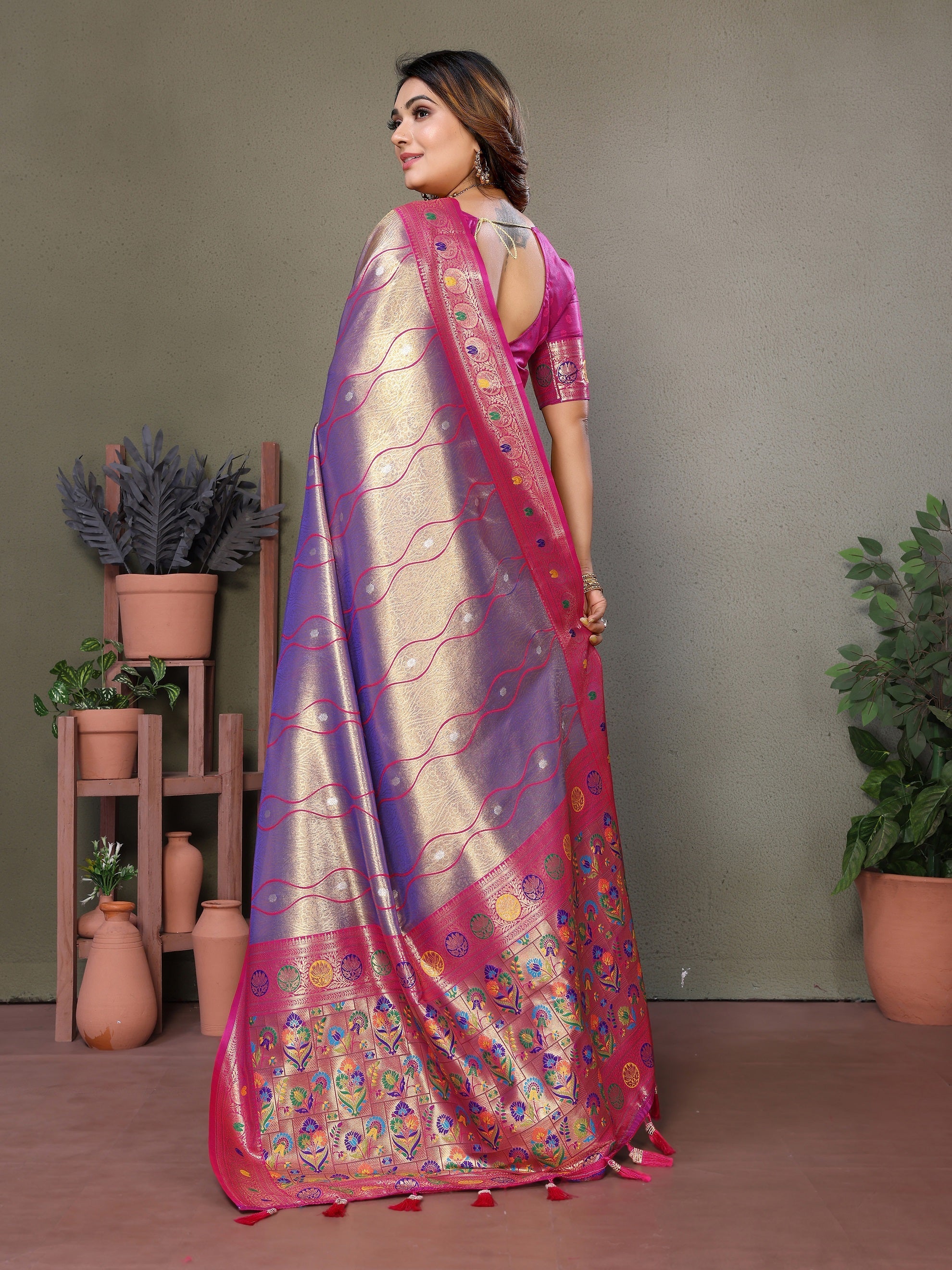 Vedant Vastram Tissue Silk Leheriya Design Kanjeevaram Silk Saree - Sky Blue - Distacart