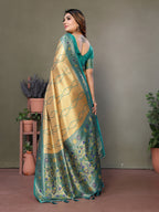Vedant Vastram Tissue Silk Leheriya Design Kanjeevaram Silk Saree - Yellow