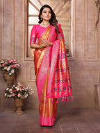 Vedant Vastram Tissue Silk Paithani Silk Saree - Orange - Distacart