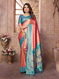 Vedant Vastram Tissue Silk Paithani Silk Saree - Peach - Distacart