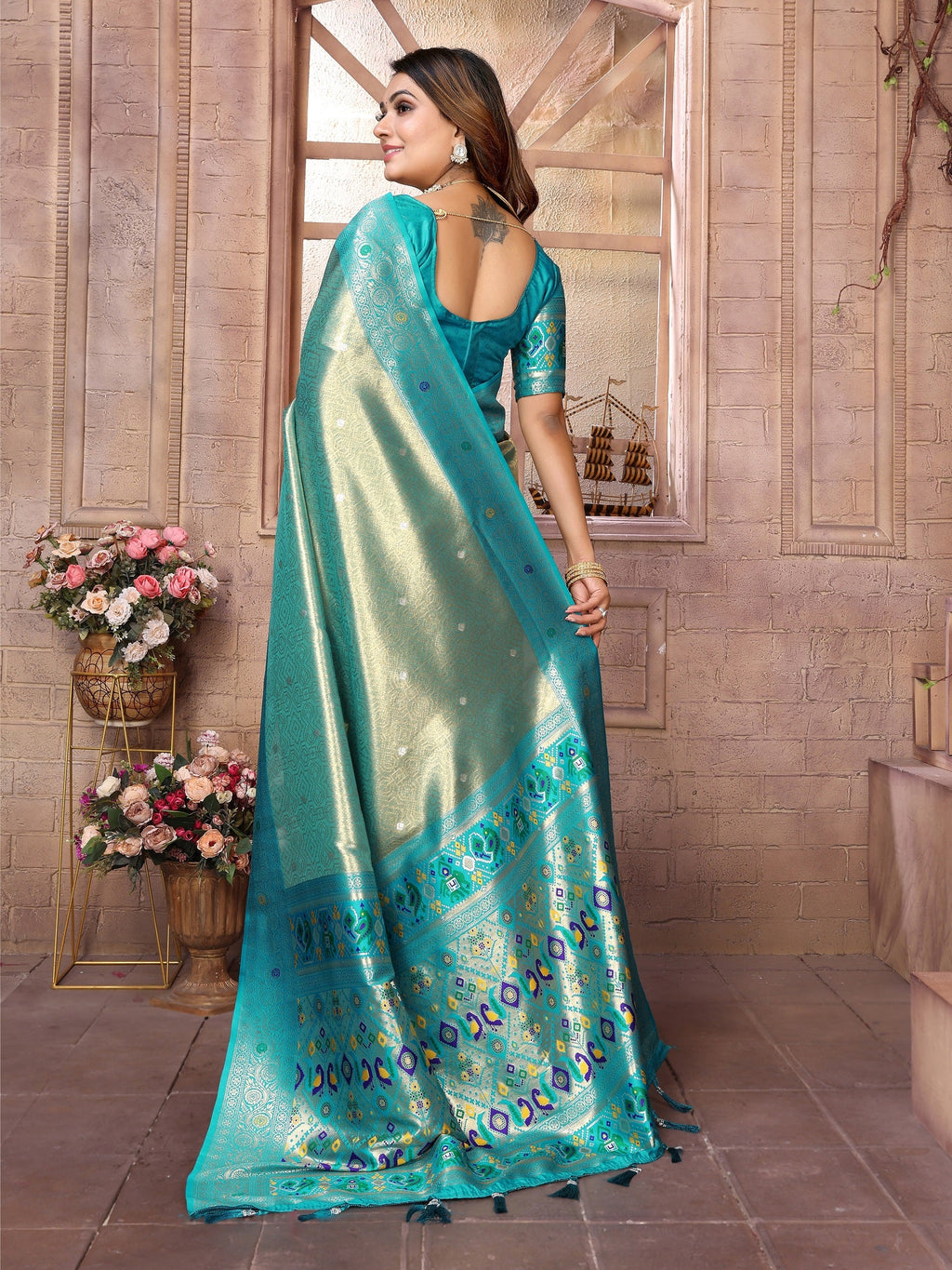 Vedant Vastram Tissue Silk Paithani Silk Saree - Rama - Distacart