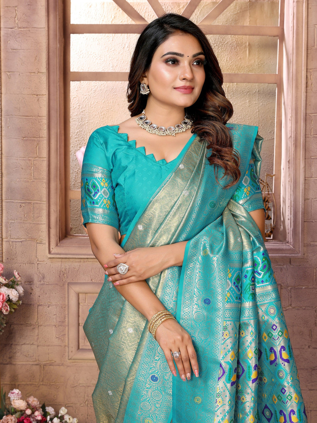 Vedant Vastram Tissue Silk Paithani Silk Saree - Rama - Distacart