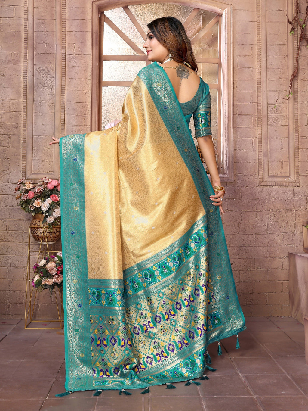 Vedant Vastram Tissue Silk Paithani Silk Saree - Yellow - Distacart