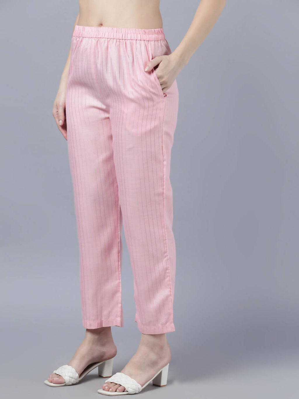 Myshka Women Pink Panelled Pure Cotton Kurta with Trousers With Dupatta Set - Distacart
